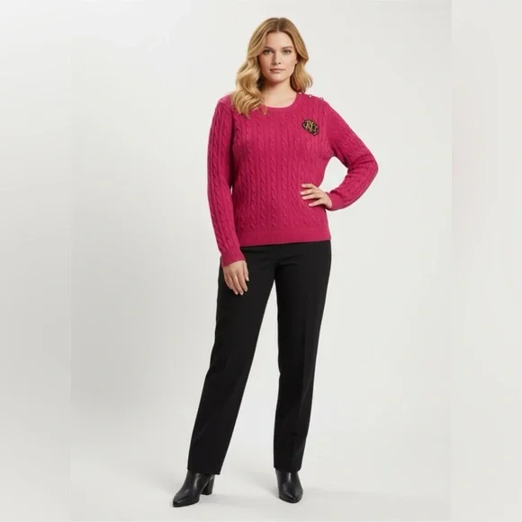 ❤️ Ralph Lauren Red Cable Knit Sweater | 2X | Crest Emblem | Like New ❤️ - Picture 2 of 6